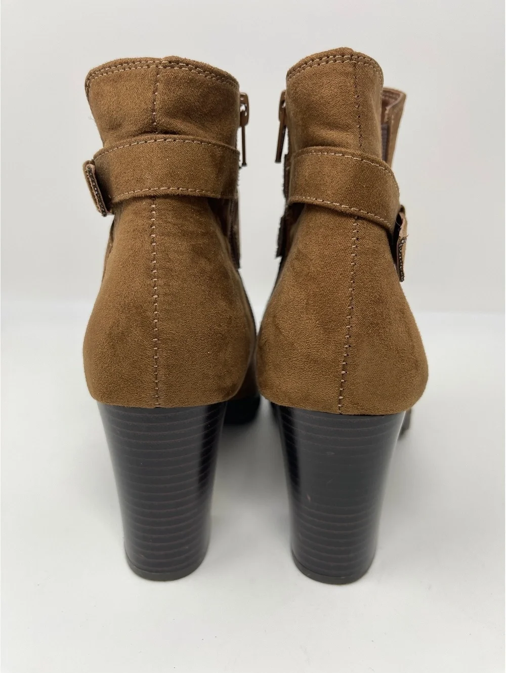 Style & Co Brown Faux Suede Ankle Boots Women's Size 8M Heel Buckle Zip Booties